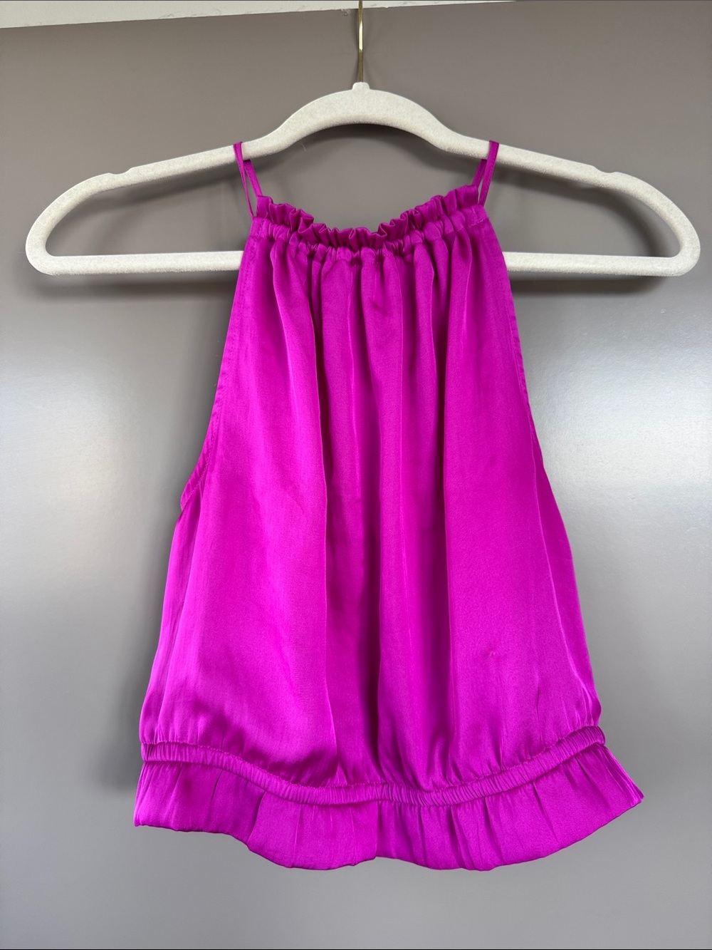 Express Pink Magenta Ruffled Neck Tank Top Open Back Size Small